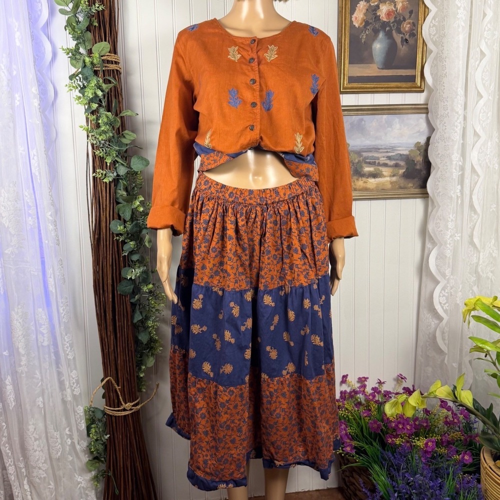 Sun River Clothing Co Skirt Set Womens Medium Orange Blue Excellent Vintage 90s